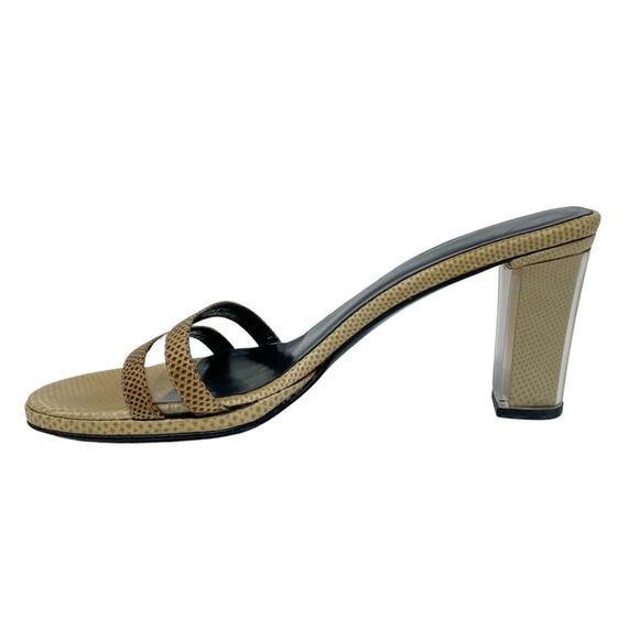 Gucci Y2K vintage Karung PVC Block Heel Neutral Slide Sandals tan size 7.5 - Picture 8 of 14
